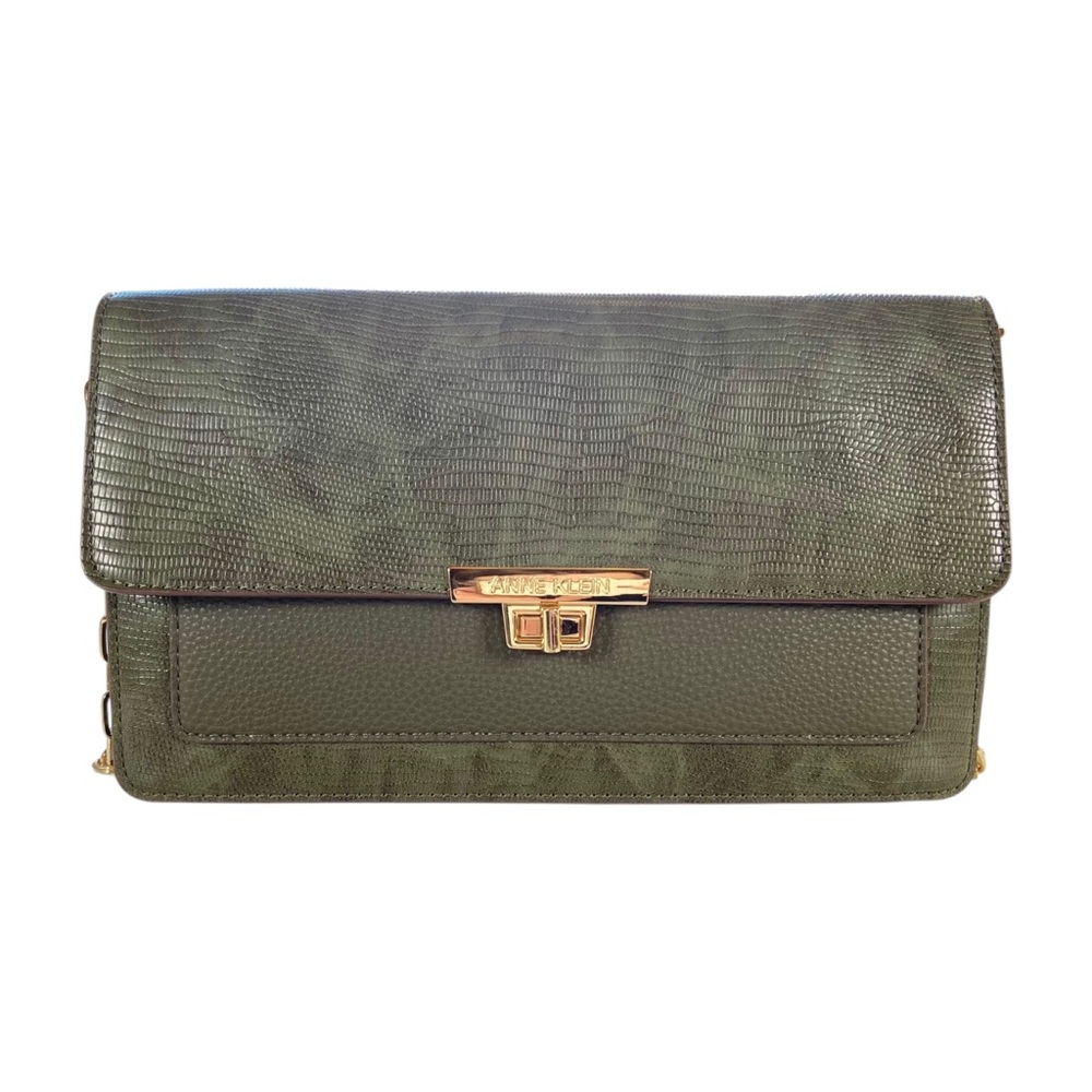 Anne Klein Purse Womens Shoulder Bag Green Mini Crocodile Gold Hardware Man-Made